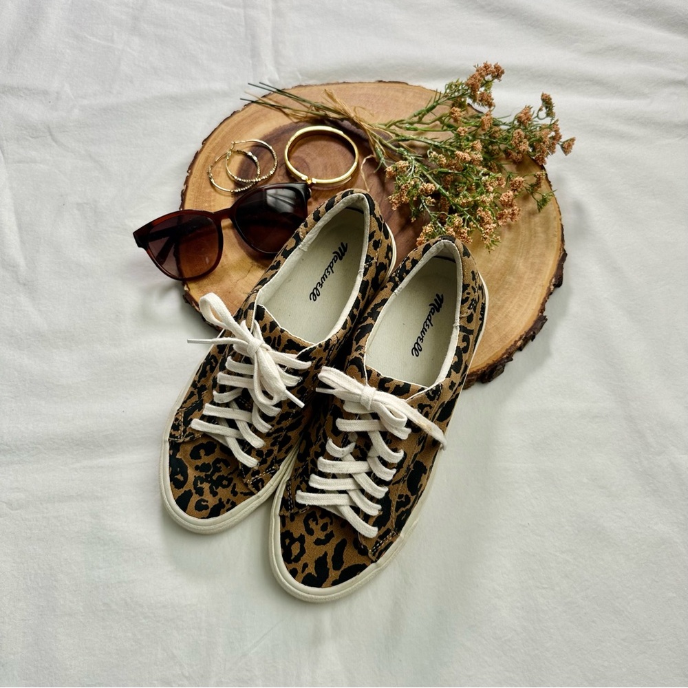 Madewell Sidewalk Low-Top Sneakers Leopard Print Recycled Canvas Women’s Size 7